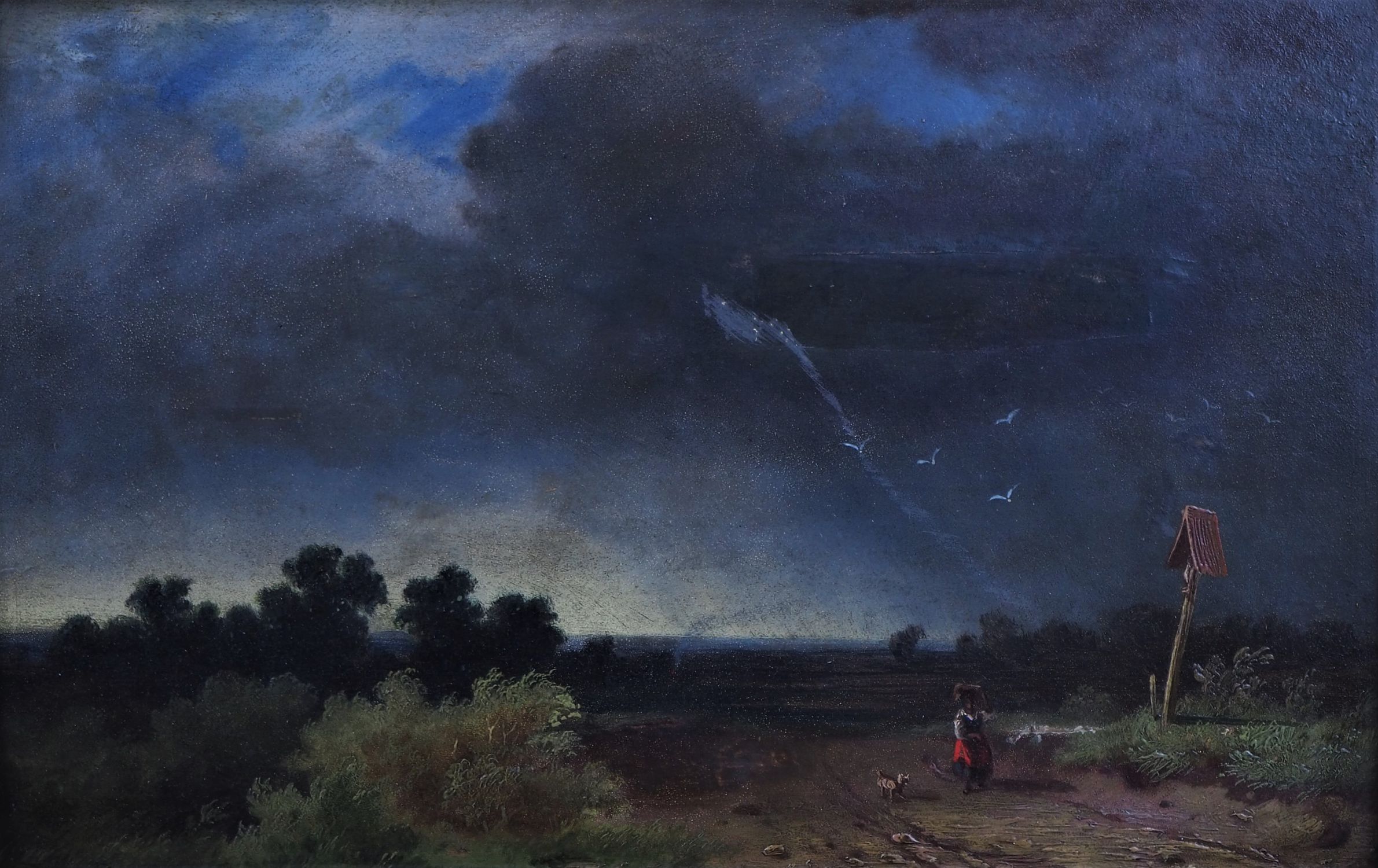 Romanticism painting, girl in the approaching thunderstorm, beginning of the 19th century.  - Image 2 of 3