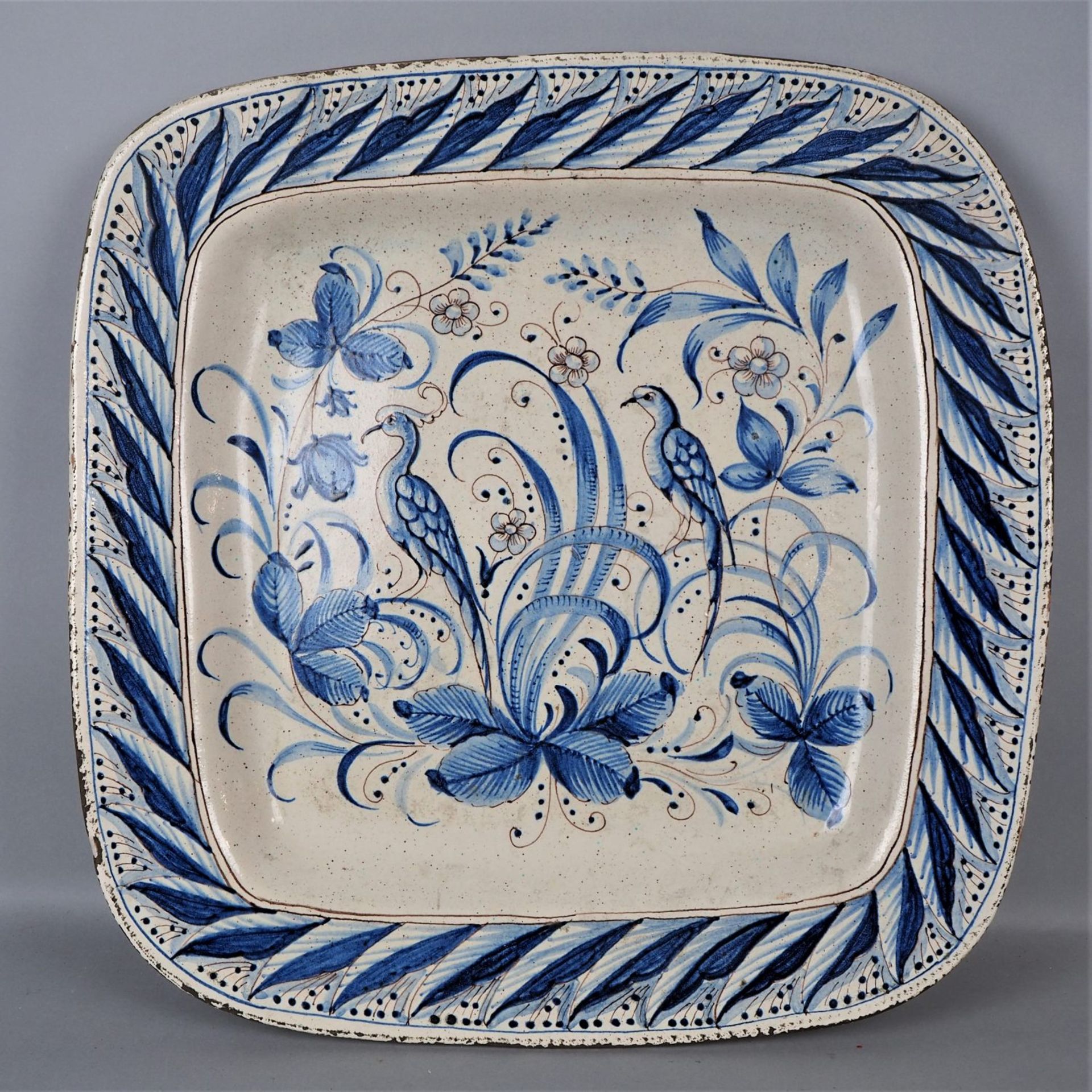 Faience, large square plate, probably 17th century.