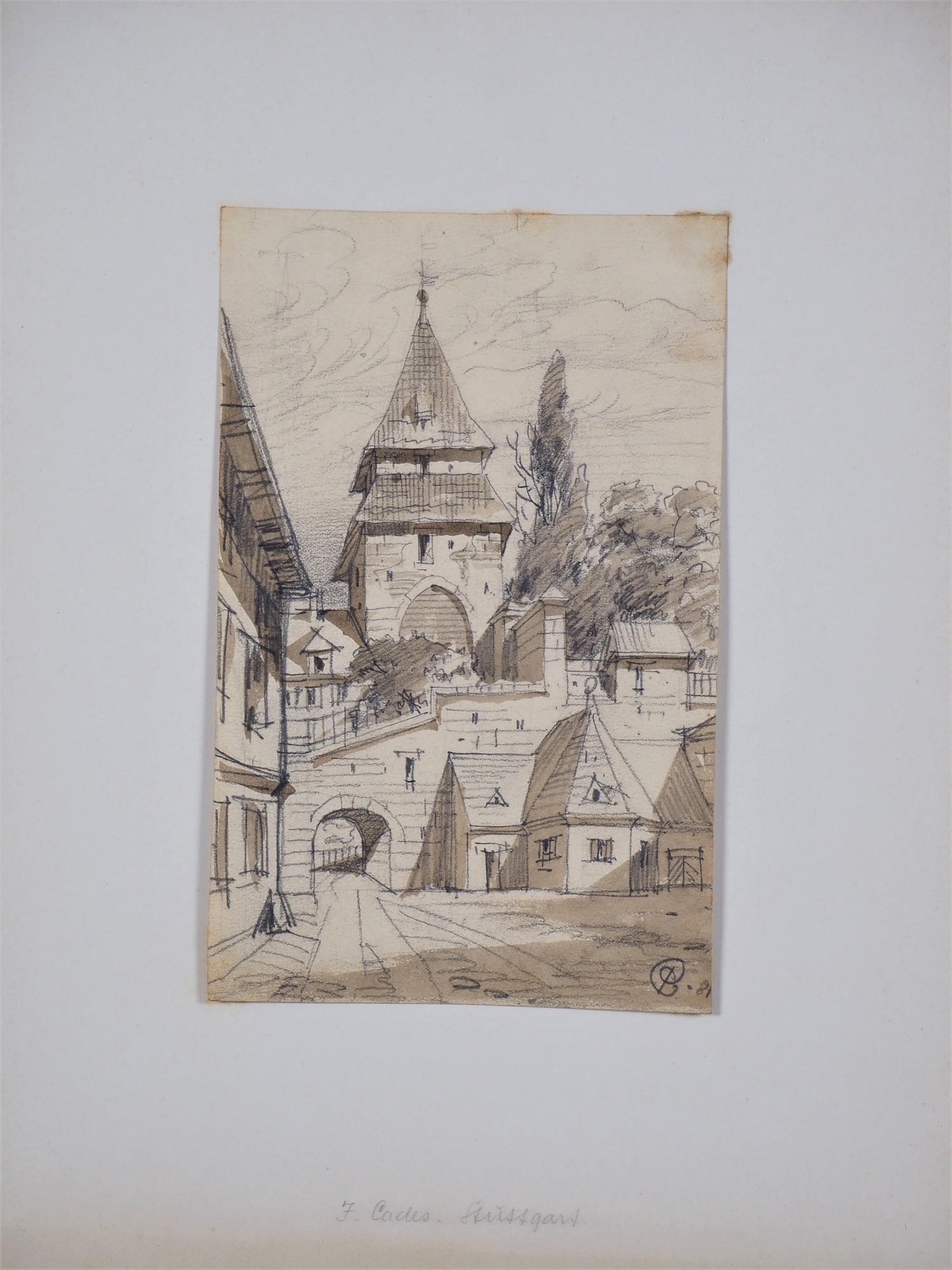 Joseph Cades (1855, Altheim - 1943, Stuttgart) - drawing view Stuttgart, 1881