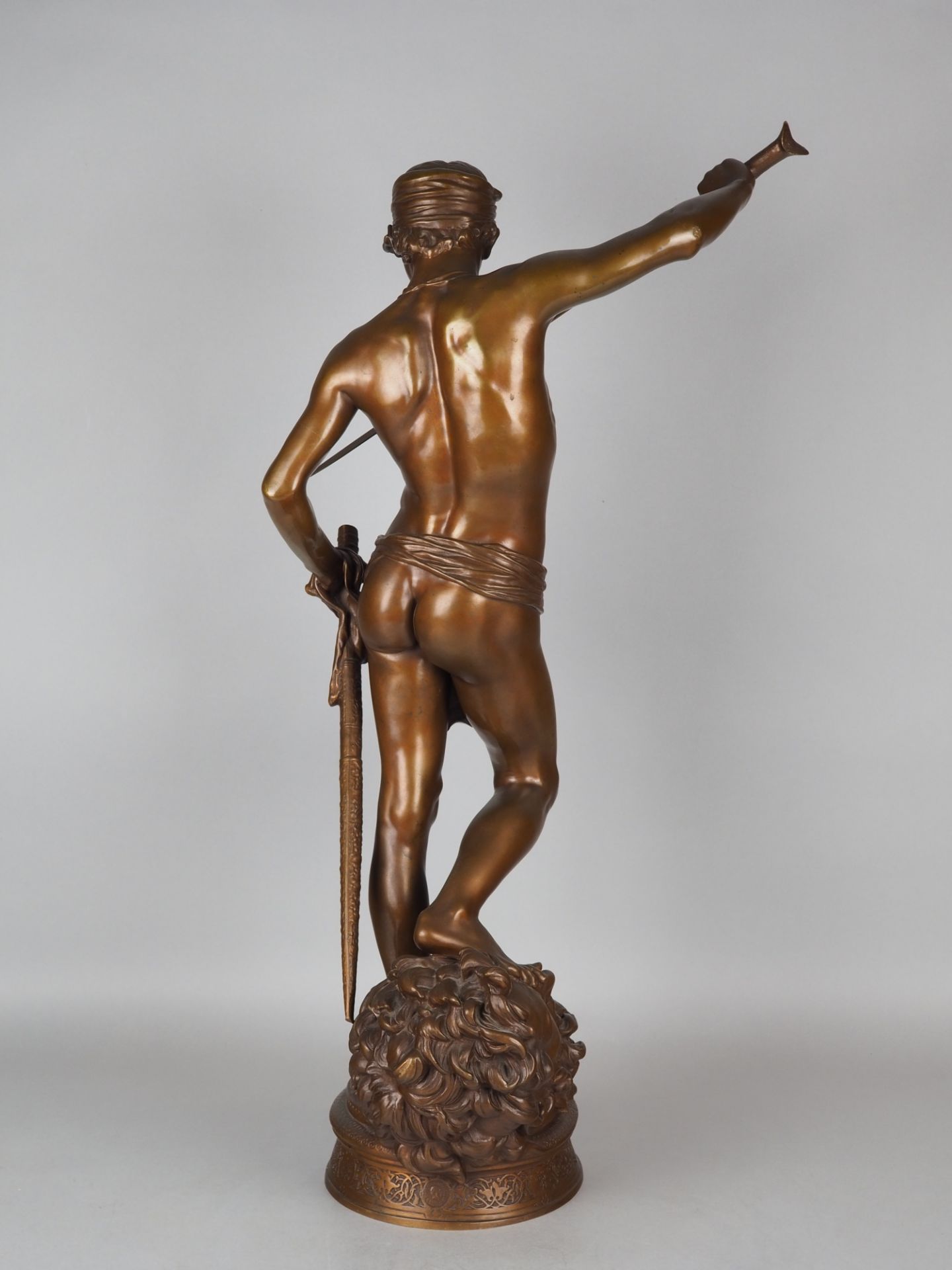 Repräsentative große Bronze "David Sieger" (über 72cm hoch!) von Antonin Mercié gegossen von F. Bar - Bild 3 aus 6