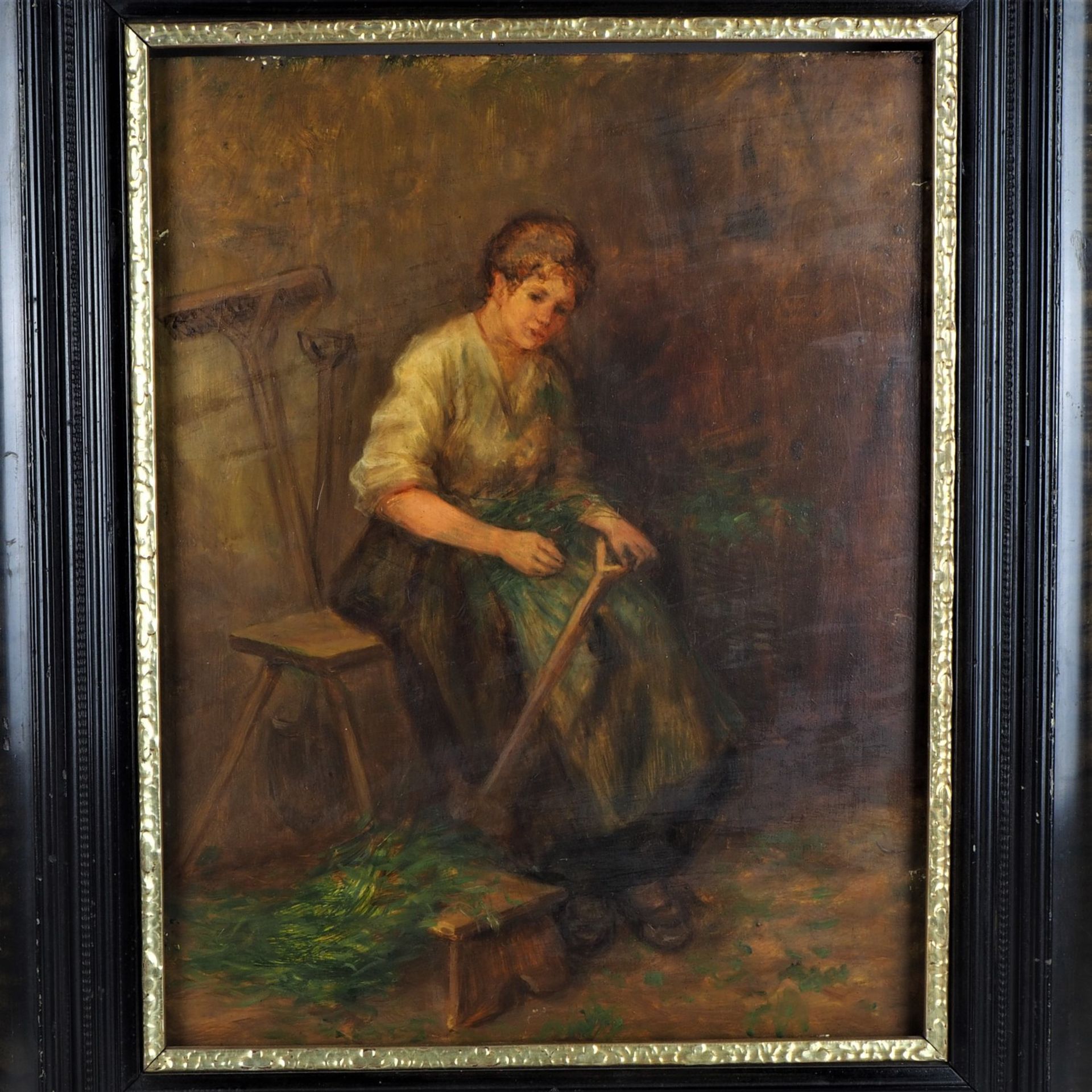 Felix Schlesinger (1833 - 1910), Junge Frau auf dem Land, 2. Hälfte 19. Jh. - Bild 2 aus 4