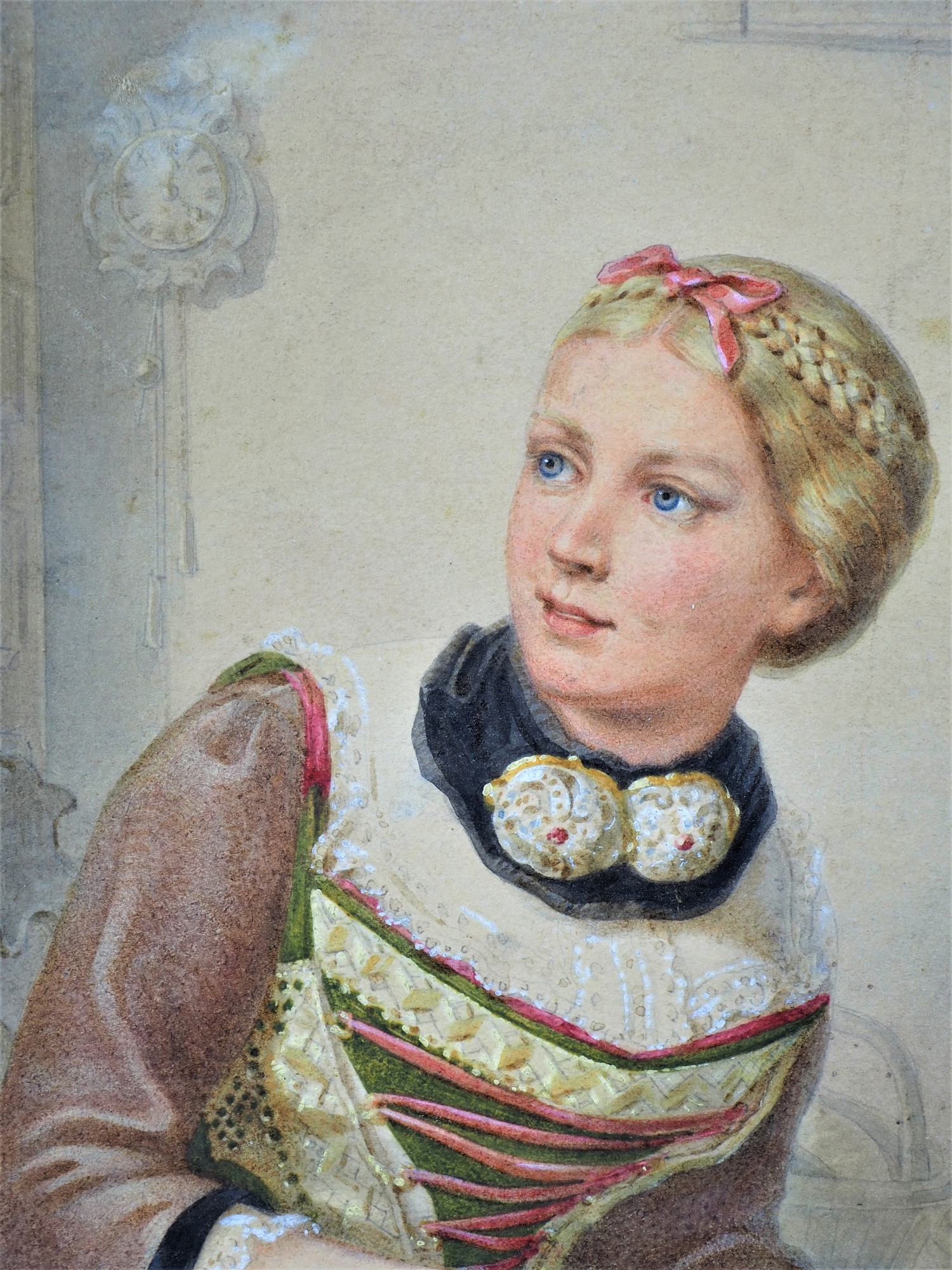 Arlet (19./20. Jh.) - Watercolor girl playing zither, around 1900. - Image 3 of 4