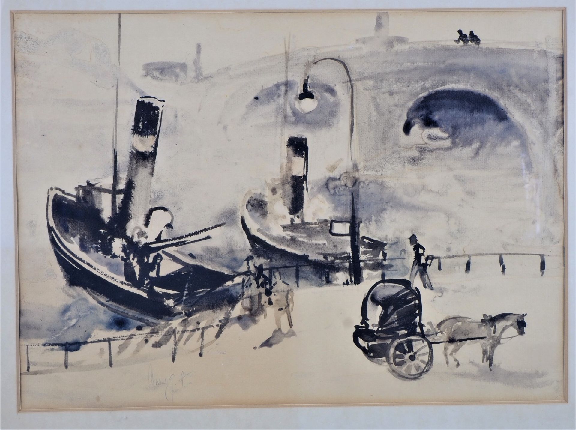 Norbert Gerd Hartmann - Aquarell "Boote im Hafen", Mitte 20. Jh. 