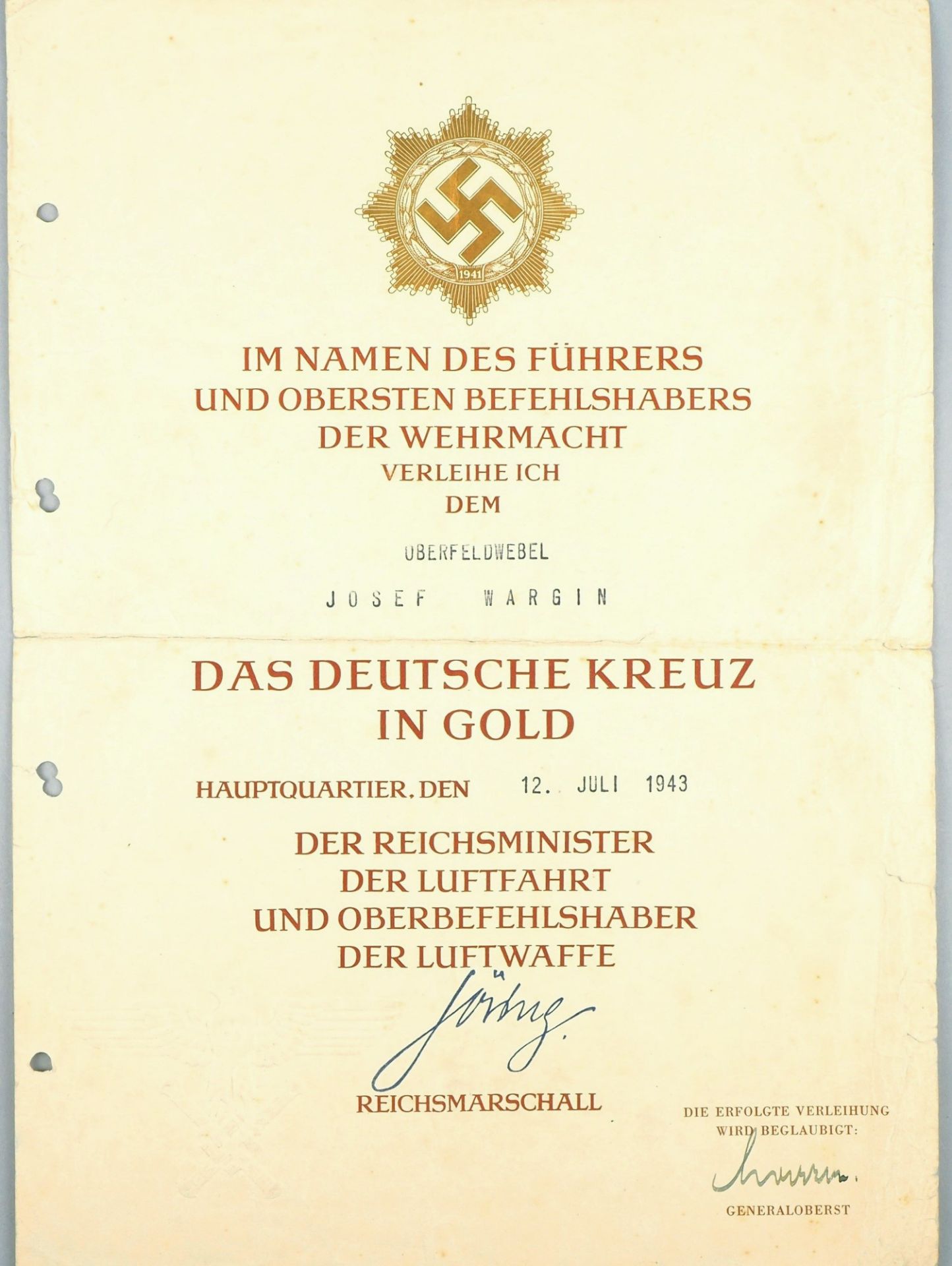 Luftwaffe: First Class Certificate Group of First Sergeant Josef Wargin - 3rd / Reconnaissance Squa - Image 2 of 9