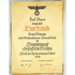 Hitlerjugend Ehrenurkunde - Wettkampfgruppe "Eisen und Metall", 1939