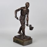 Bronze "the iron founder" by Gerhard Adolf Janensch on gray-brown marble base from 1918.