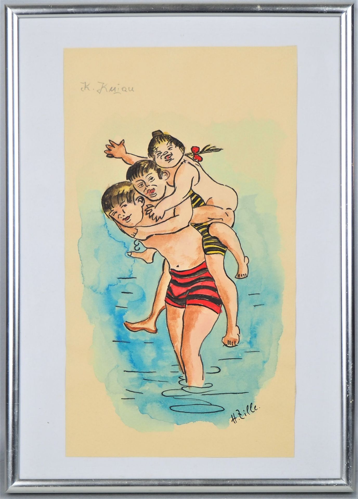 Konrad Kujau (1938-2000), watercolor with ink, bath scene.