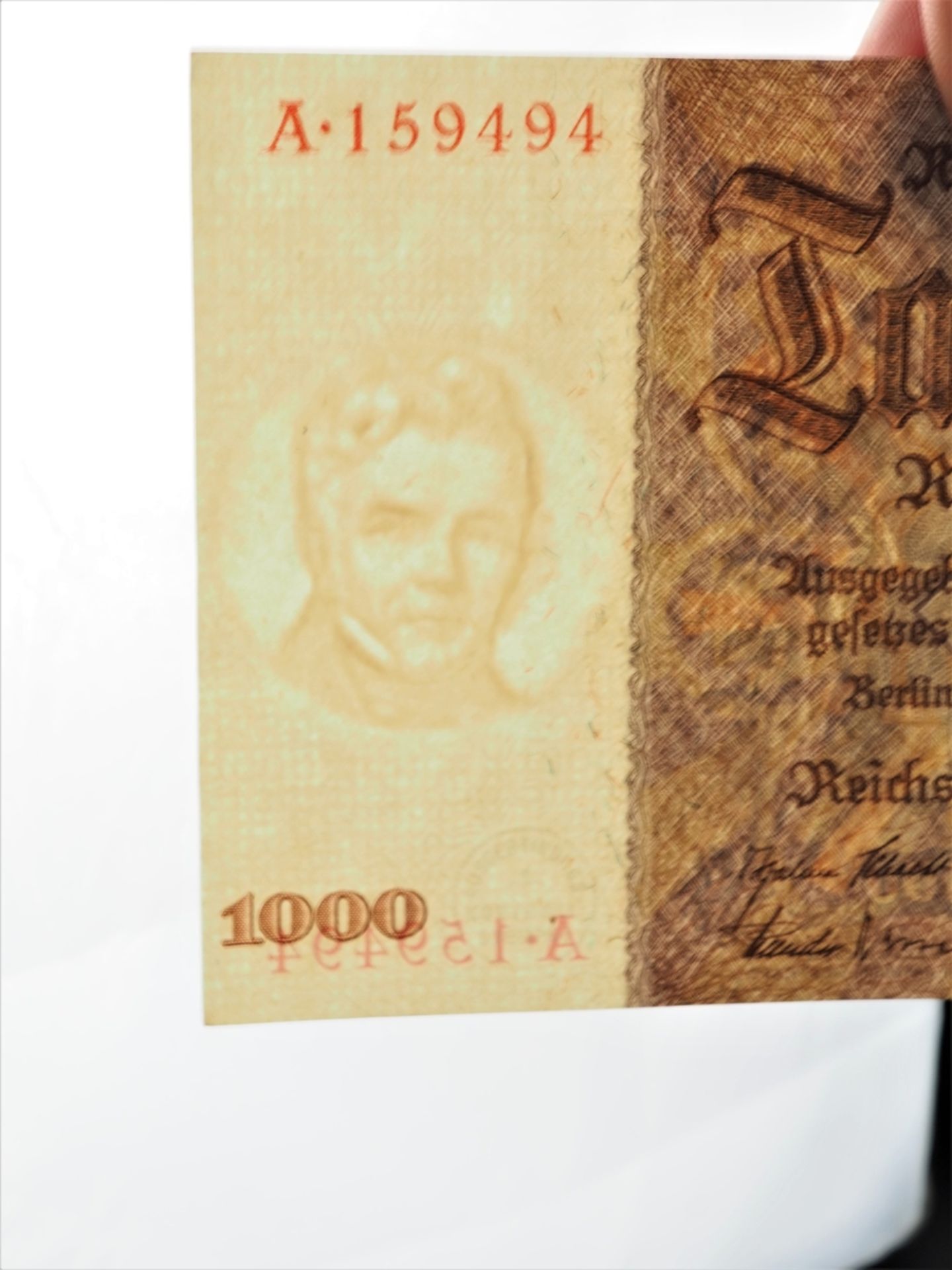 1000 Reichsmark 1936, series A, master builder Karl Friedrich Schinkel - Image 3 of 3