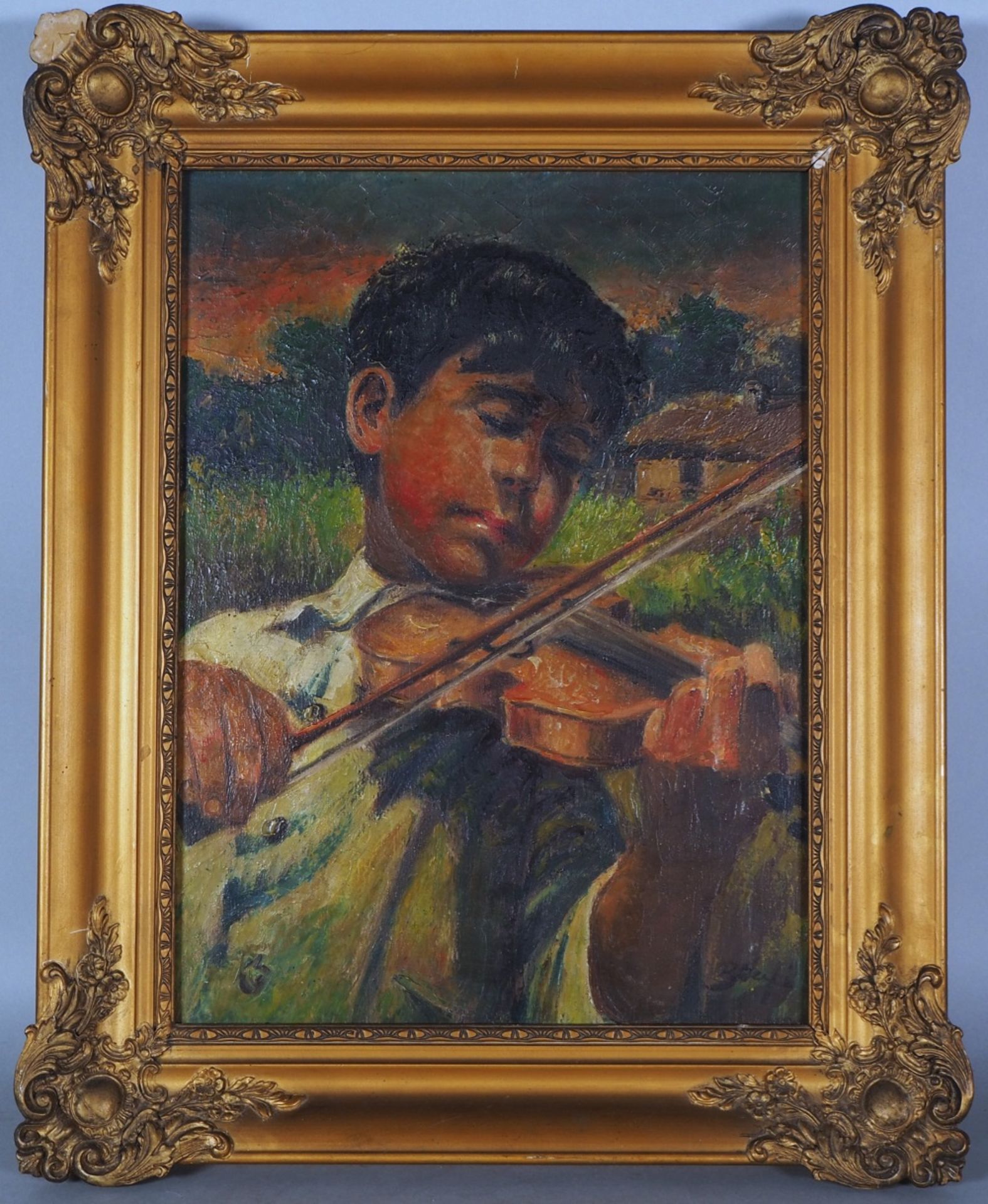 Ölgemälde Junge mit Geige, um 1900