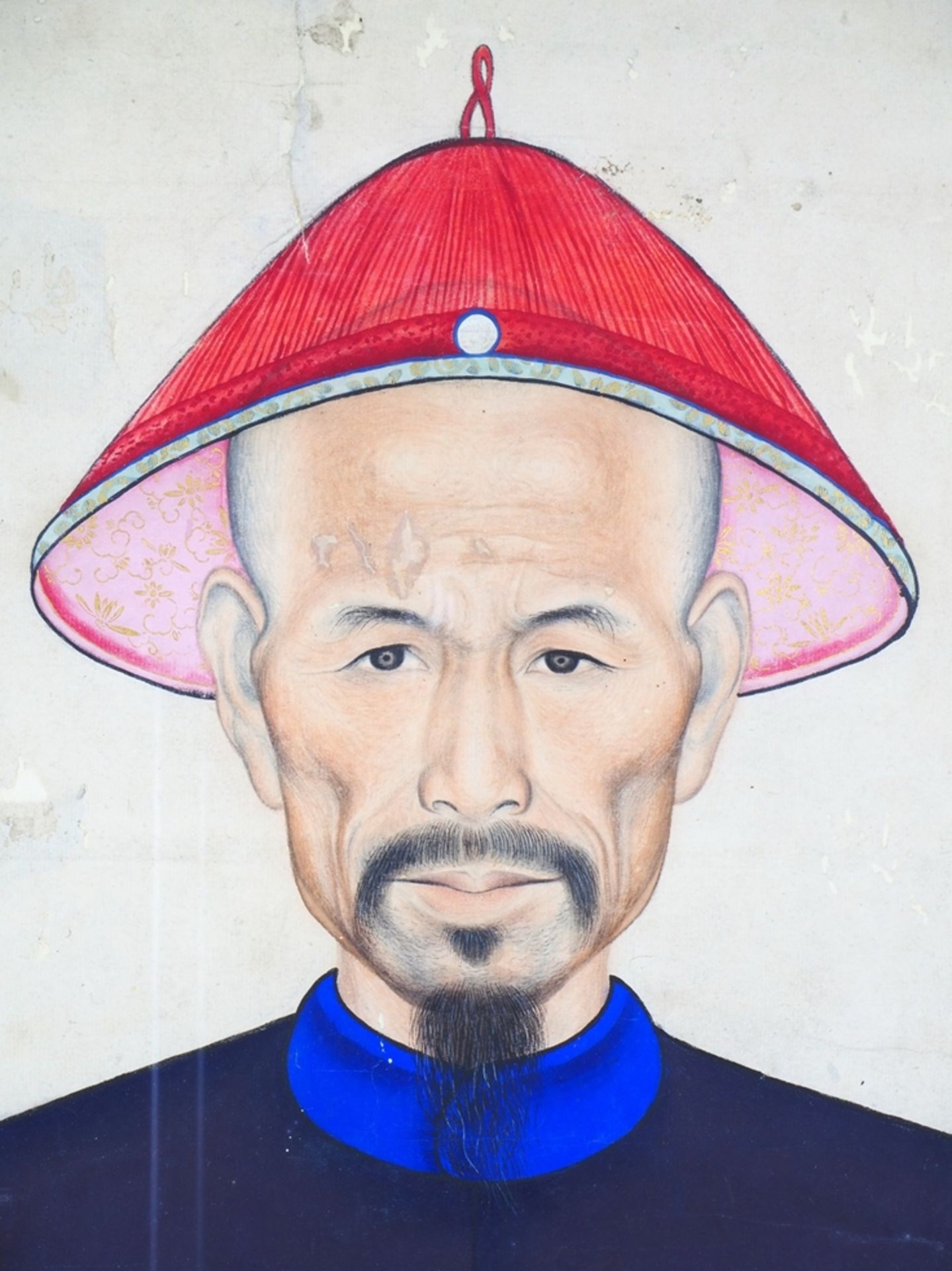 Paar große Porträts, chinesische Würdenträger / Mandarin (Beamte), Qing-Dynastie wohl 18./19. Jh. - Bild 8 aus 12
