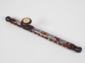 Large wooden opium pipe, probably China, early 20th century.