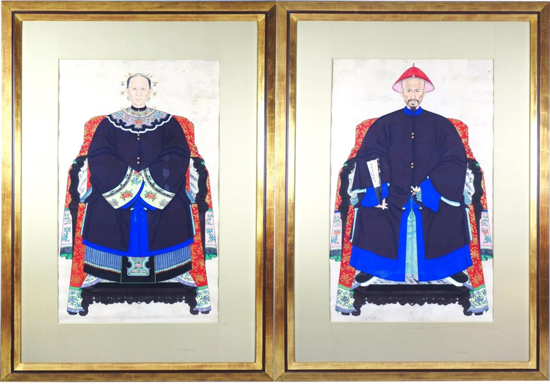 Paar große Porträts, chinesische Würdenträger / Mandarin (Beamte), Qing-Dynastie wohl 18./19. Jh.