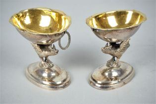 Silver salt and pepper bowls, around 1800