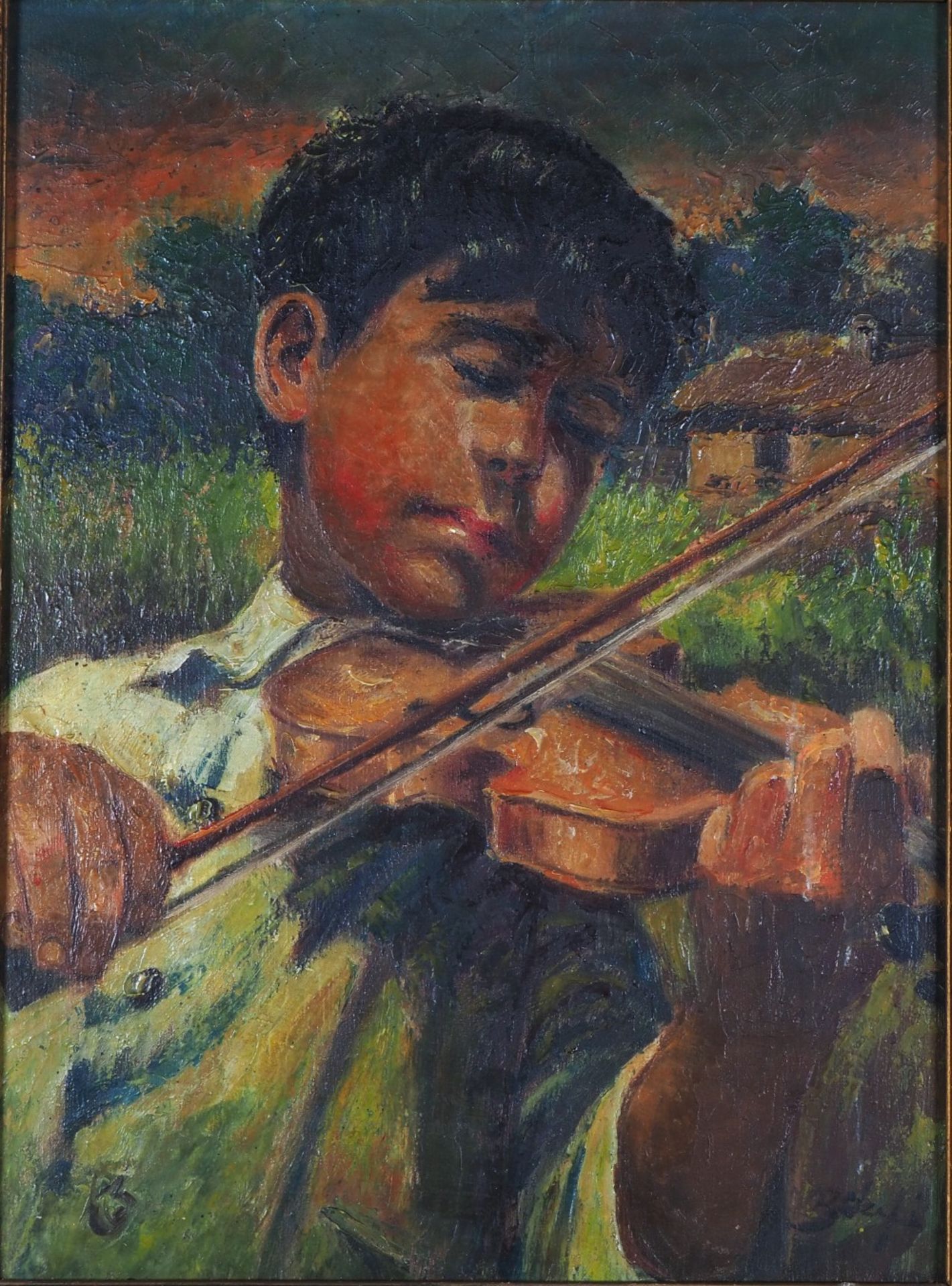 Ölgemälde Junge mit Geige, um 1900 - Bild 2 aus 4
