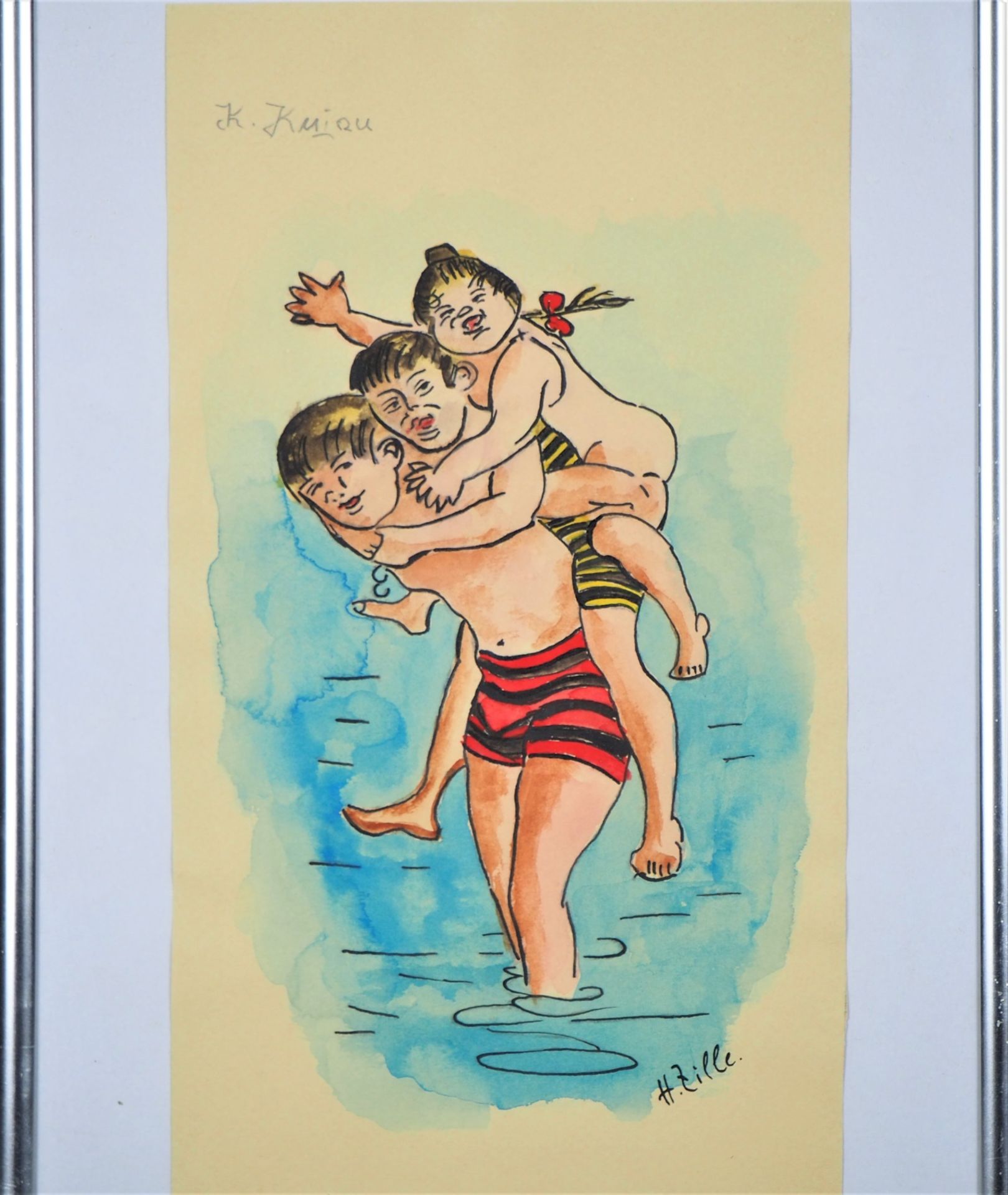 Konrad Kujau (1938-2000), watercolor with ink, bath scene. - Image 2 of 3