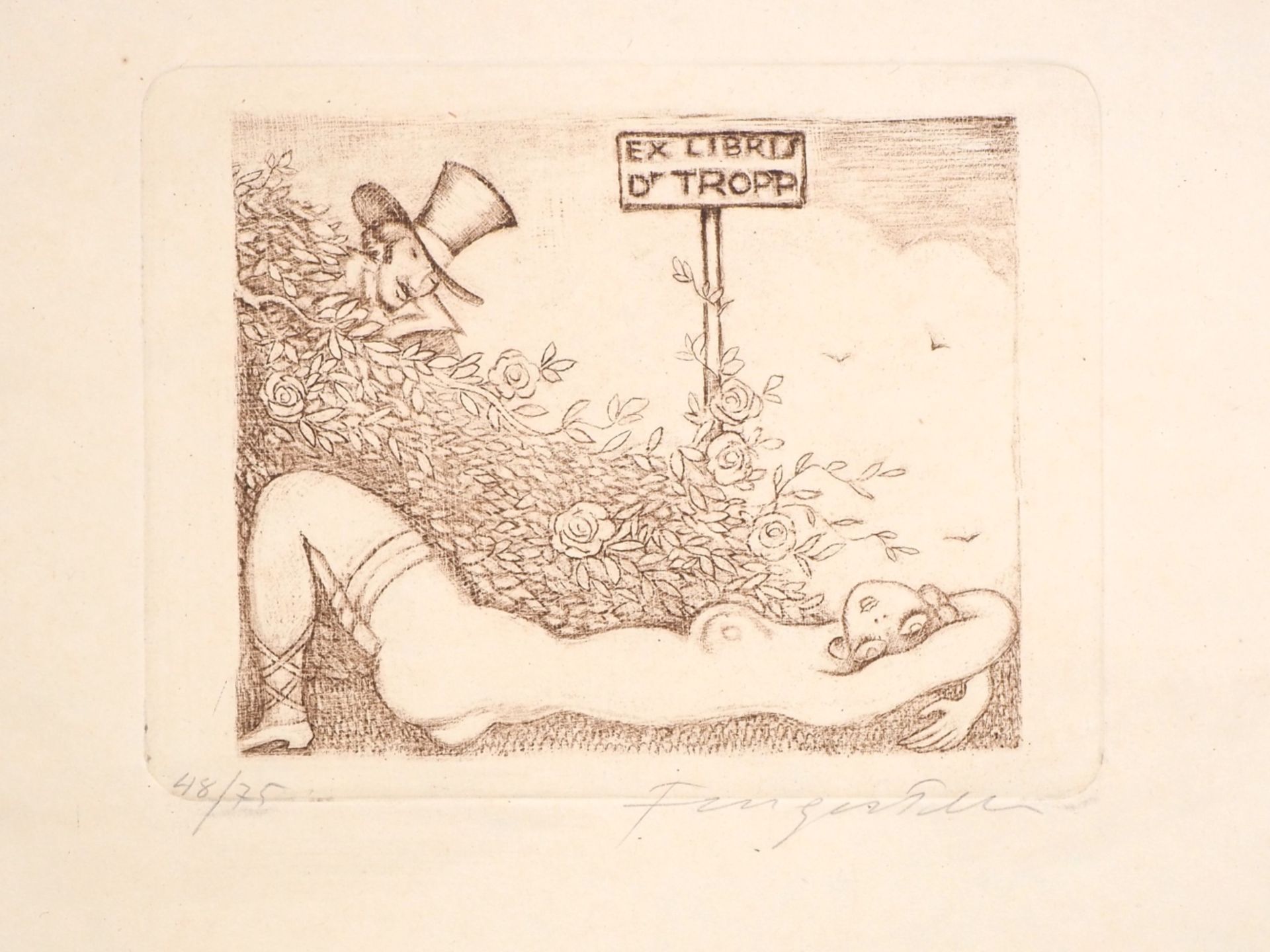 Michel Fingesten (1884-1943), erotic bookplate, 1st half of the 20th century. - Image 2 of 3