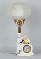 Art Déco lamp with clock around 1920.