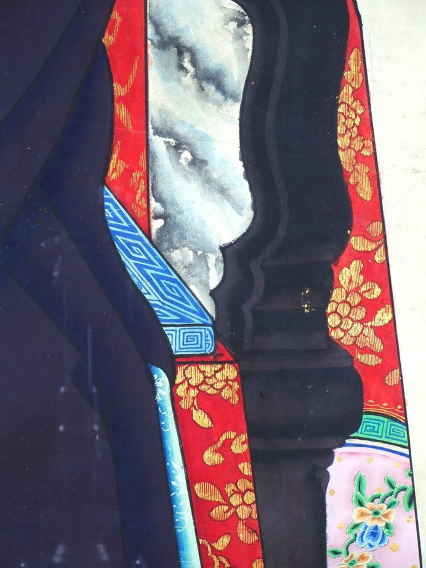 Paar große Porträts, chinesische Würdenträger / Mandarin (Beamte), Qing-Dynastie wohl 18./19. Jh. - Bild 4 aus 12