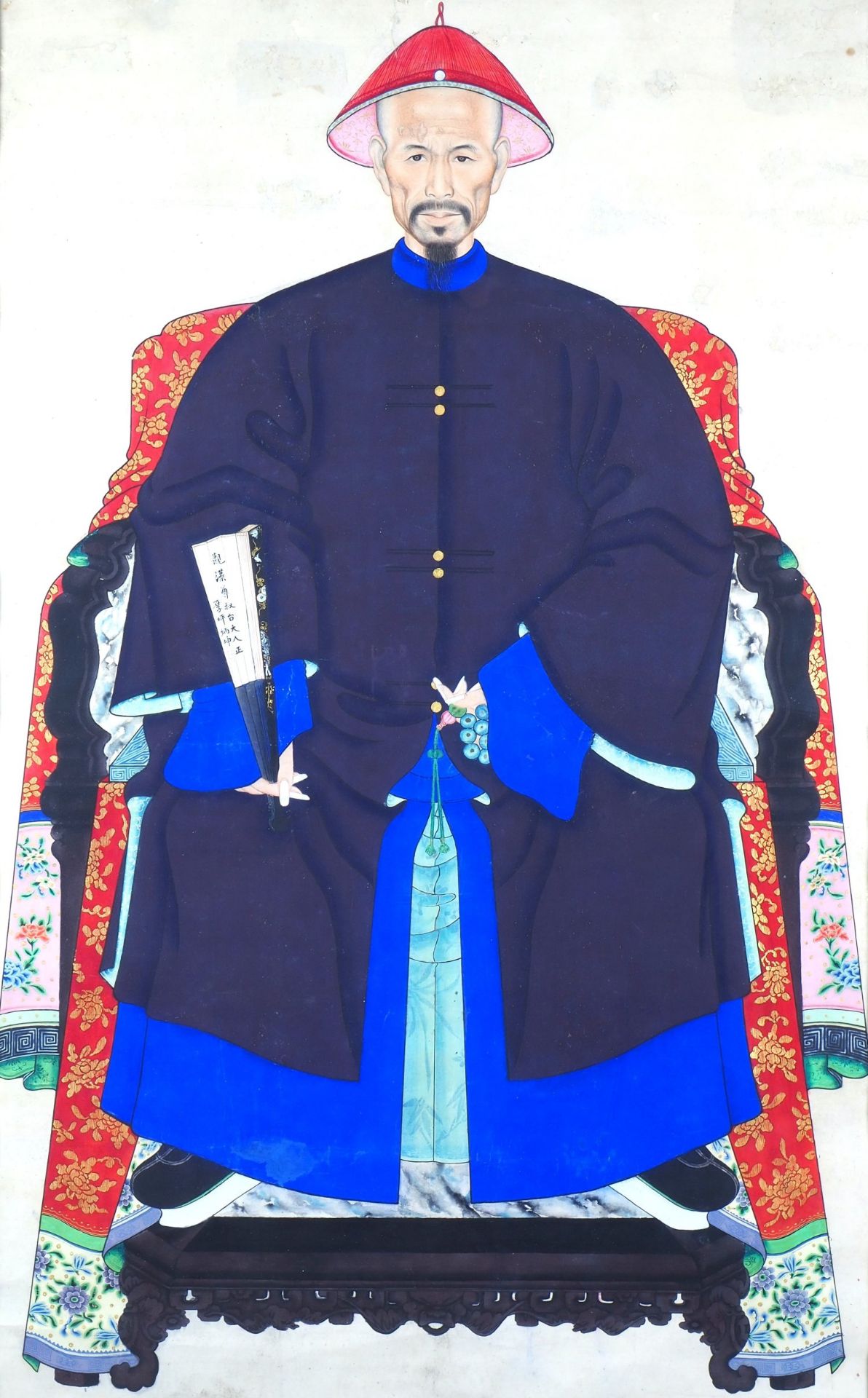 Paar große Porträts, chinesische Würdenträger / Mandarin (Beamte), Qing-Dynastie wohl 18./19. Jh. - Bild 7 aus 12