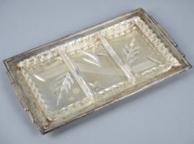 Art Deco silver plateau with three glass inserts around 1925