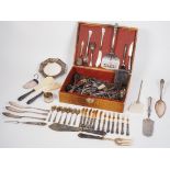 Mixed lot of Art Nouveau cutlery in crocodile leather case, silver & silver-plated