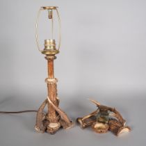 Tischlampe aus Geweih mit Tintenfass, 30/40er Jahre