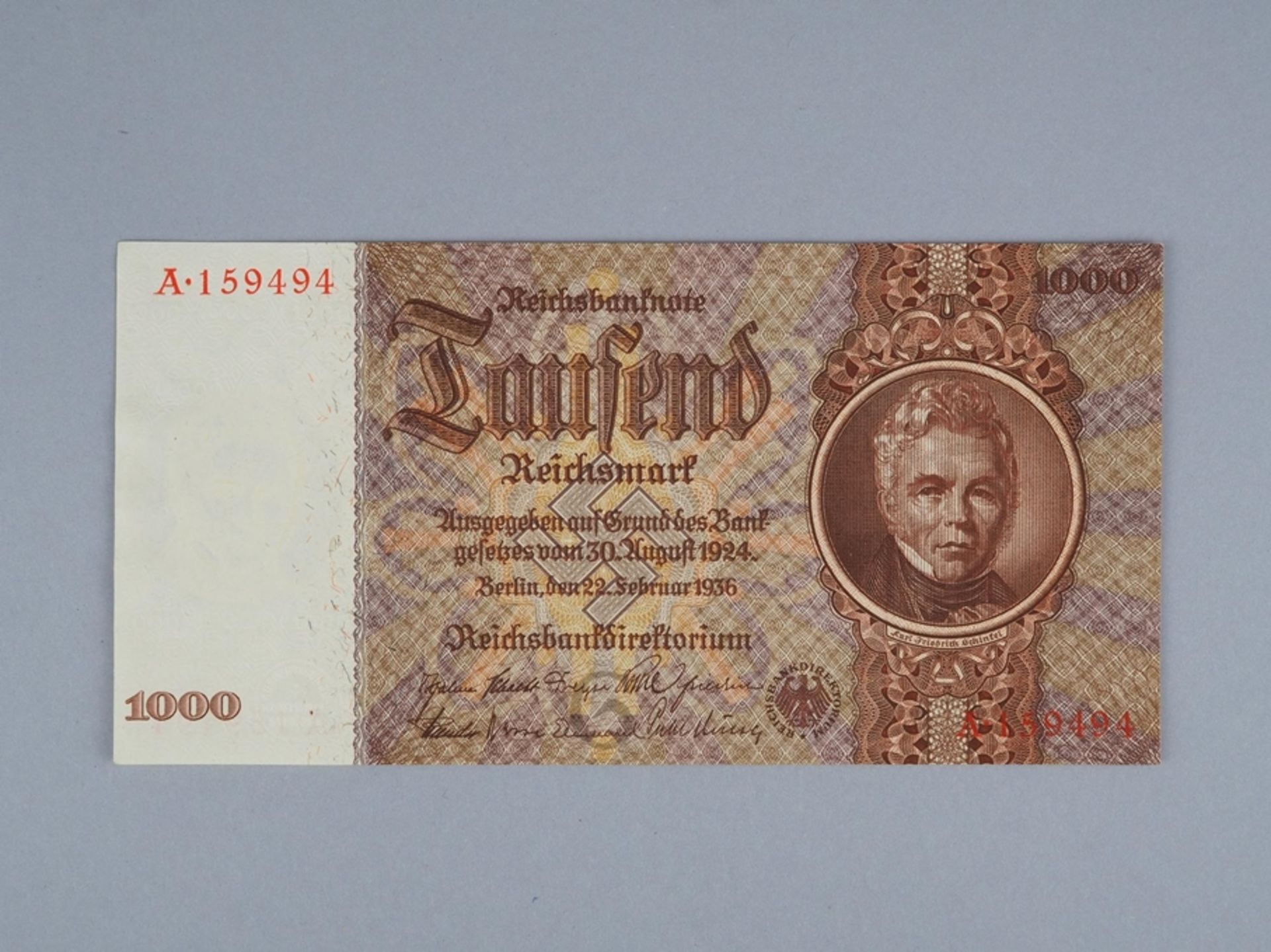 1000 Reichsmark 1936, series A, master builder Karl Friedrich Schinkel