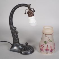 Art Nouveau lamp with artist's glass shade, around 1900