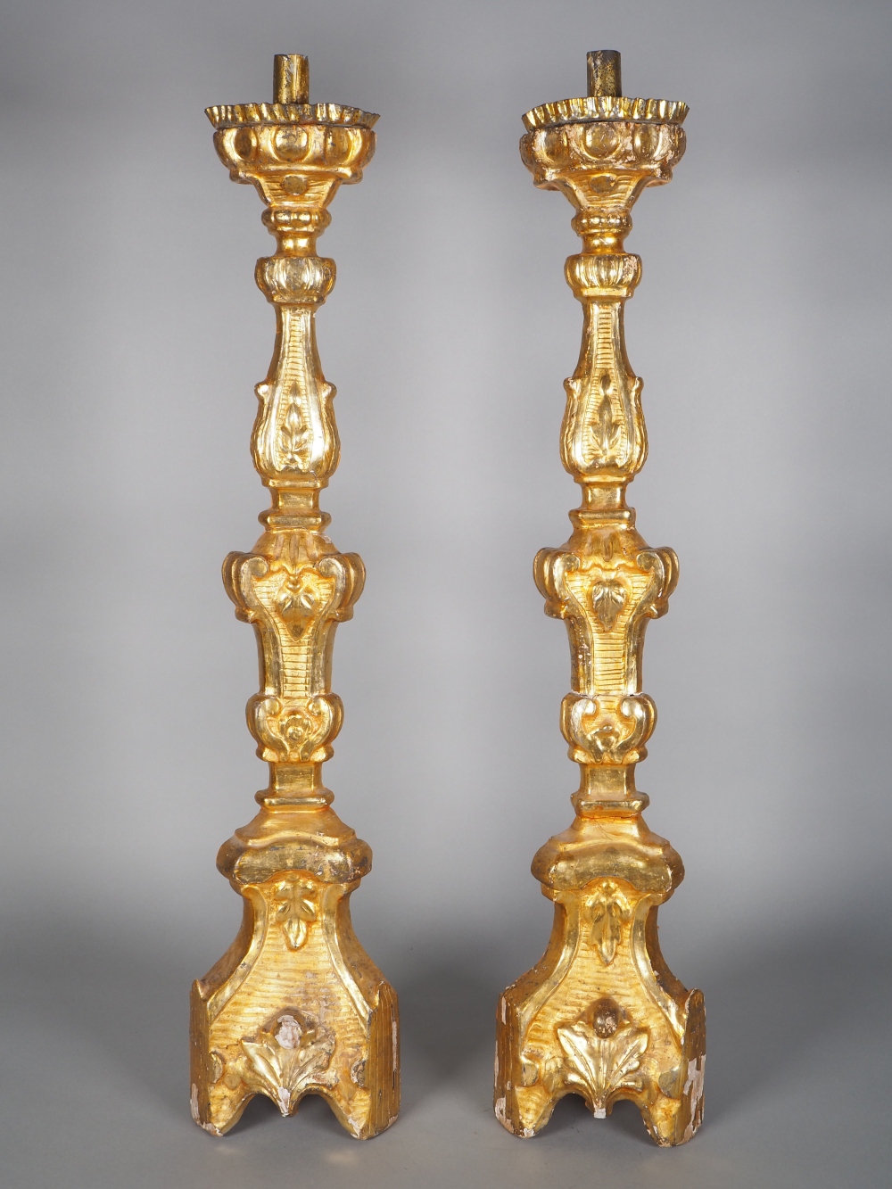 Pair of baroque altar candlesticks, 18th c.