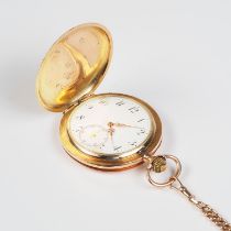 14K, 3 Deckel Gold Taschenuhr mit Kette