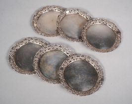 6 small plates, 835 silver, rose décor