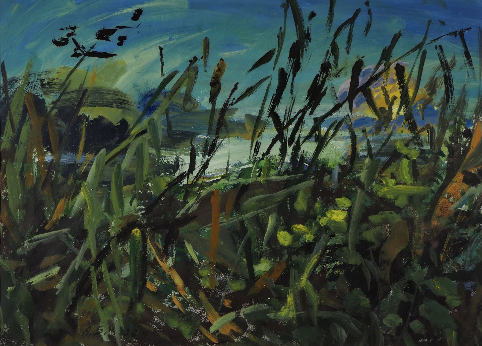 Adolf Schwenk (1929-1996), Darstellung eines Gewässers im Sonnenaufgang - Bild 2 aus 3