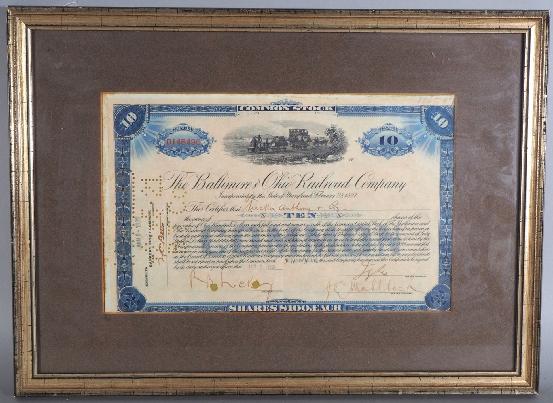 Share of the railroad company Common Stock, 1921.