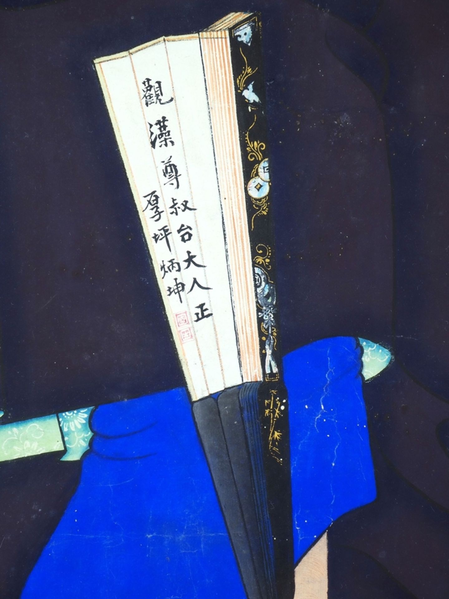 Paar große Porträts, chinesische Würdenträger / Mandarin (Beamte), Qing-Dynastie wohl 18./19. Jh. - Bild 9 aus 12