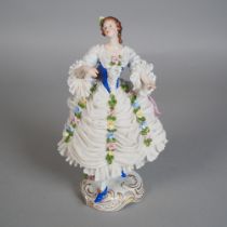 "Älteste Volkstedter Porzellan Manufaktur Thüringen", lace porcelain figure in Rococo style, 20th c