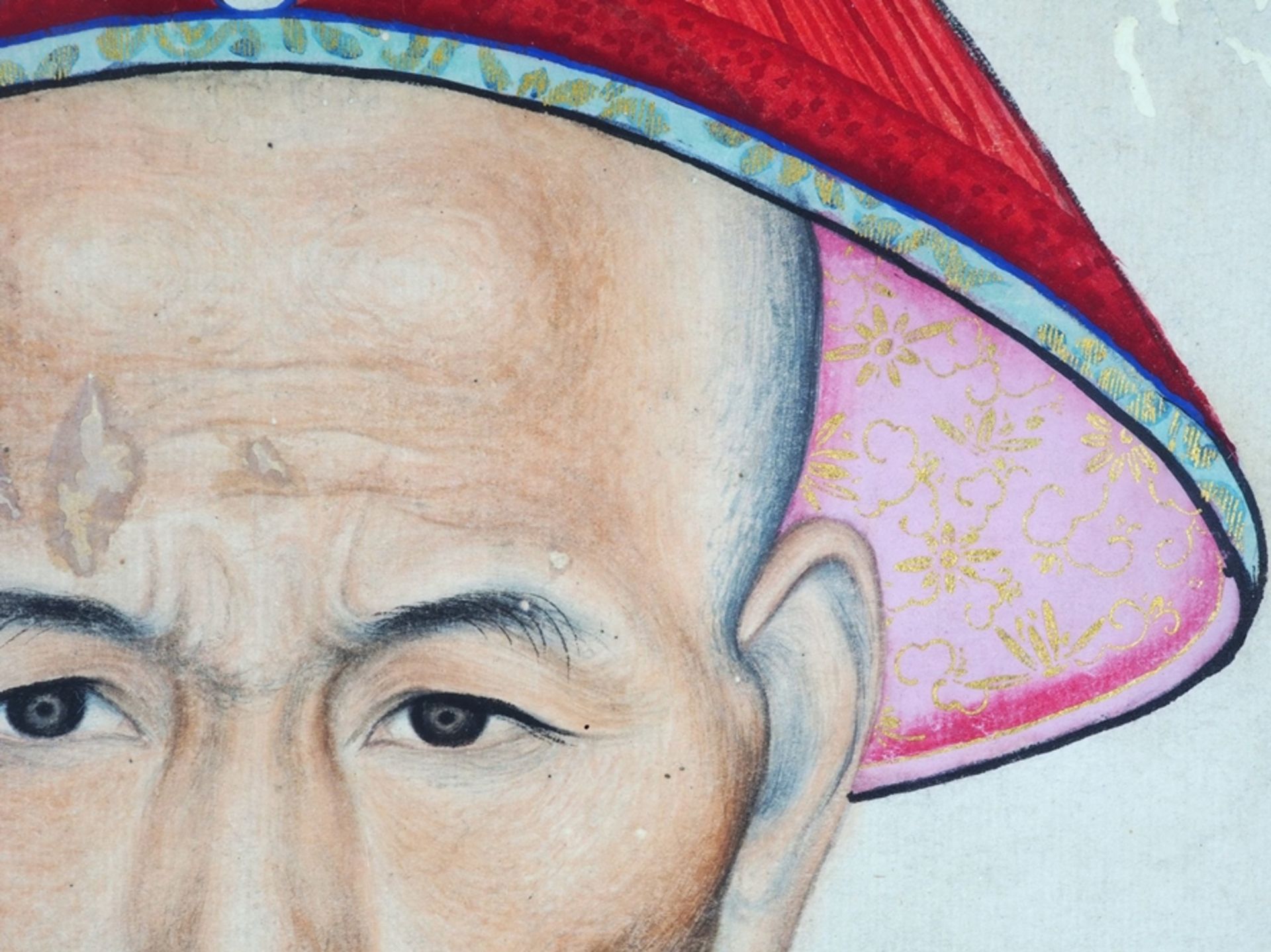 Paar große Porträts, chinesische Würdenträger / Mandarin (Beamte), Qing-Dynastie wohl 18./19. Jh. - Bild 12 aus 12