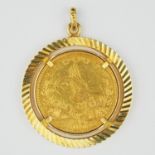 Coin pendant gold coin "100 Piaster (Kuruş) - Tughra", Turkey.
