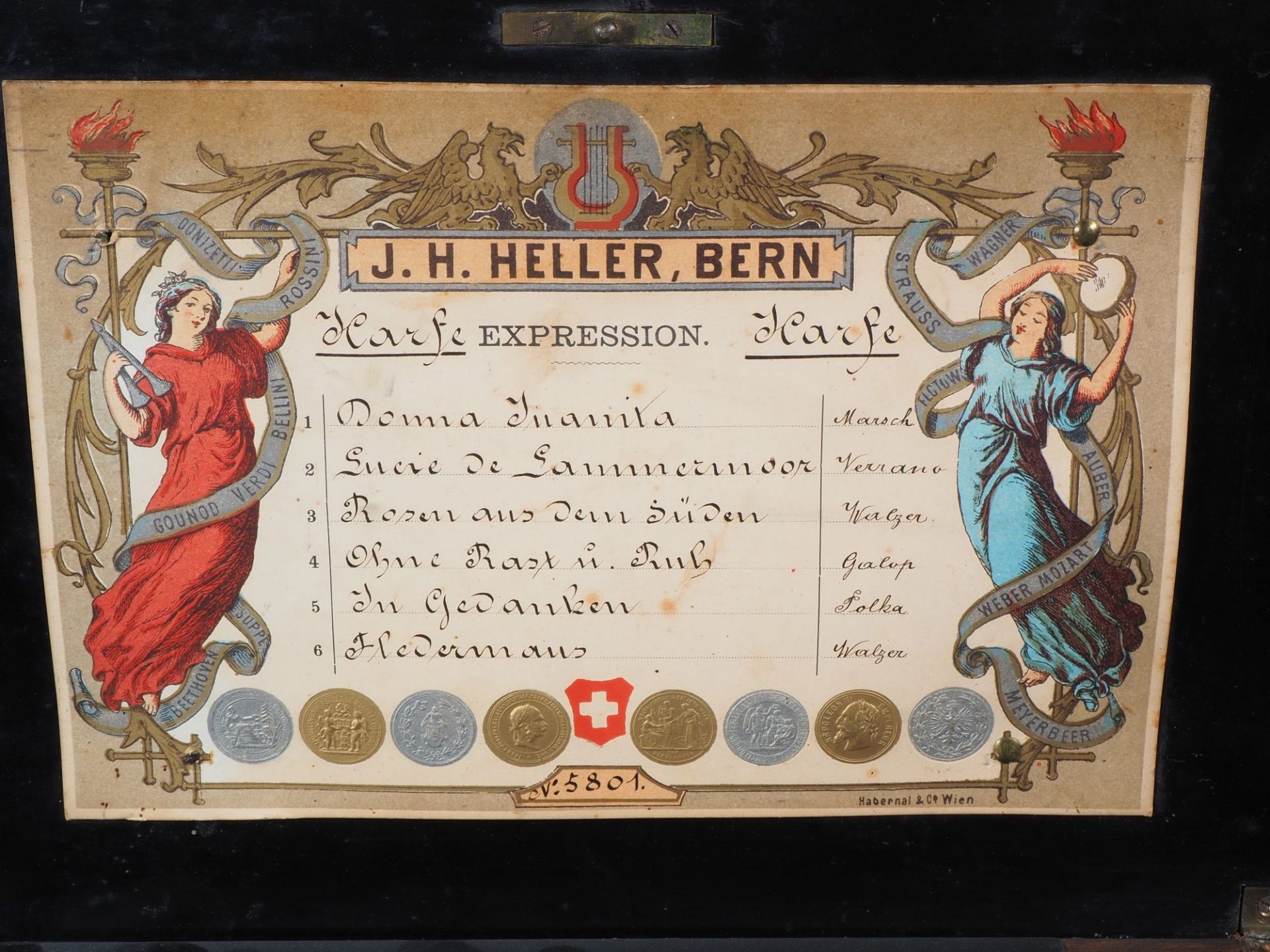 Walzenspieluhr um 1900 mit 6 Melodien - J.H. Heller in Bern - Bild 3 aus 8
