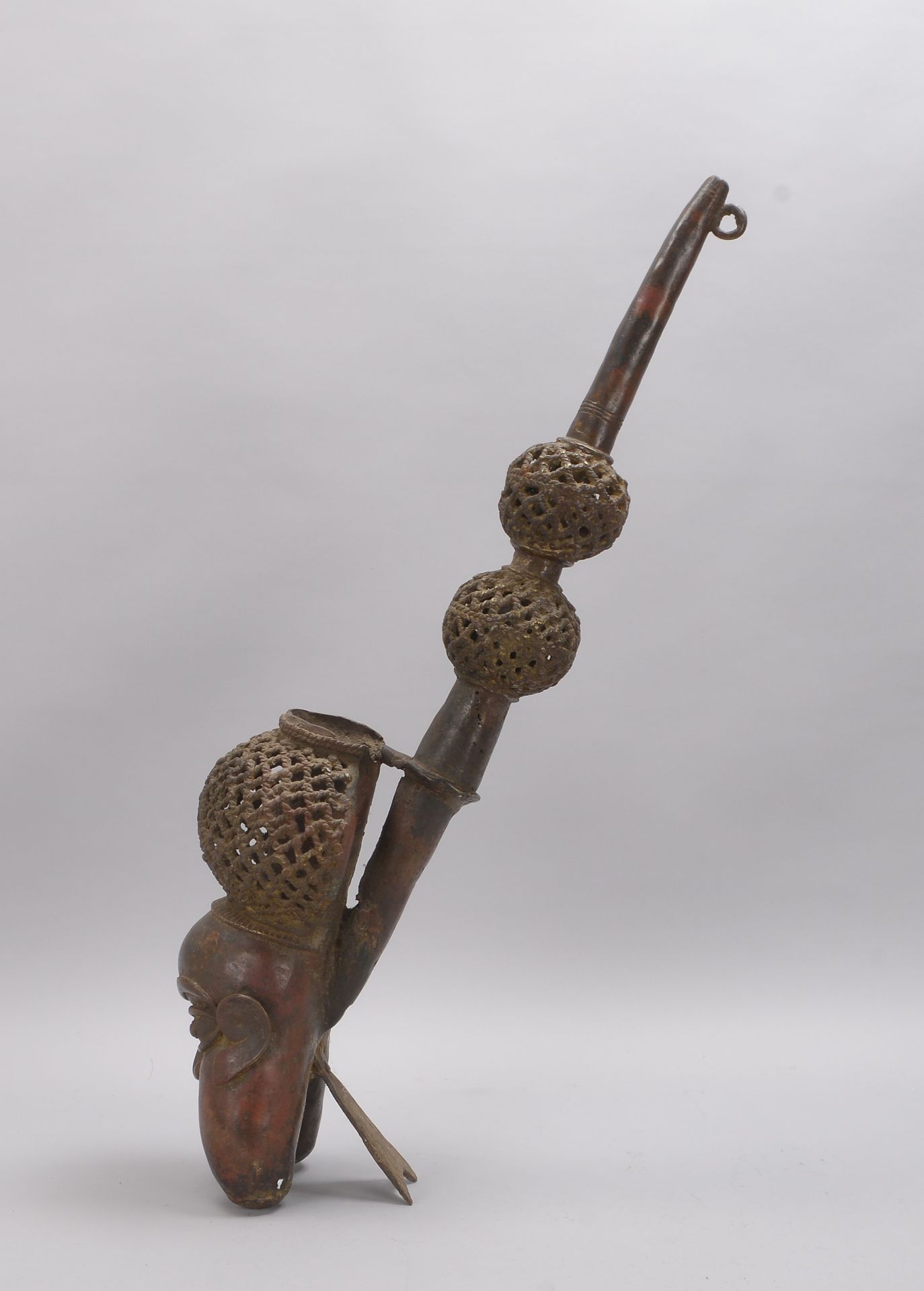 Fig&uuml;rliche Pfeife (Benin), Bronze, &#039;M&auml;nnerkopf&#039; - schwere Ausf&uuml;hrung! - Image 3 of 3