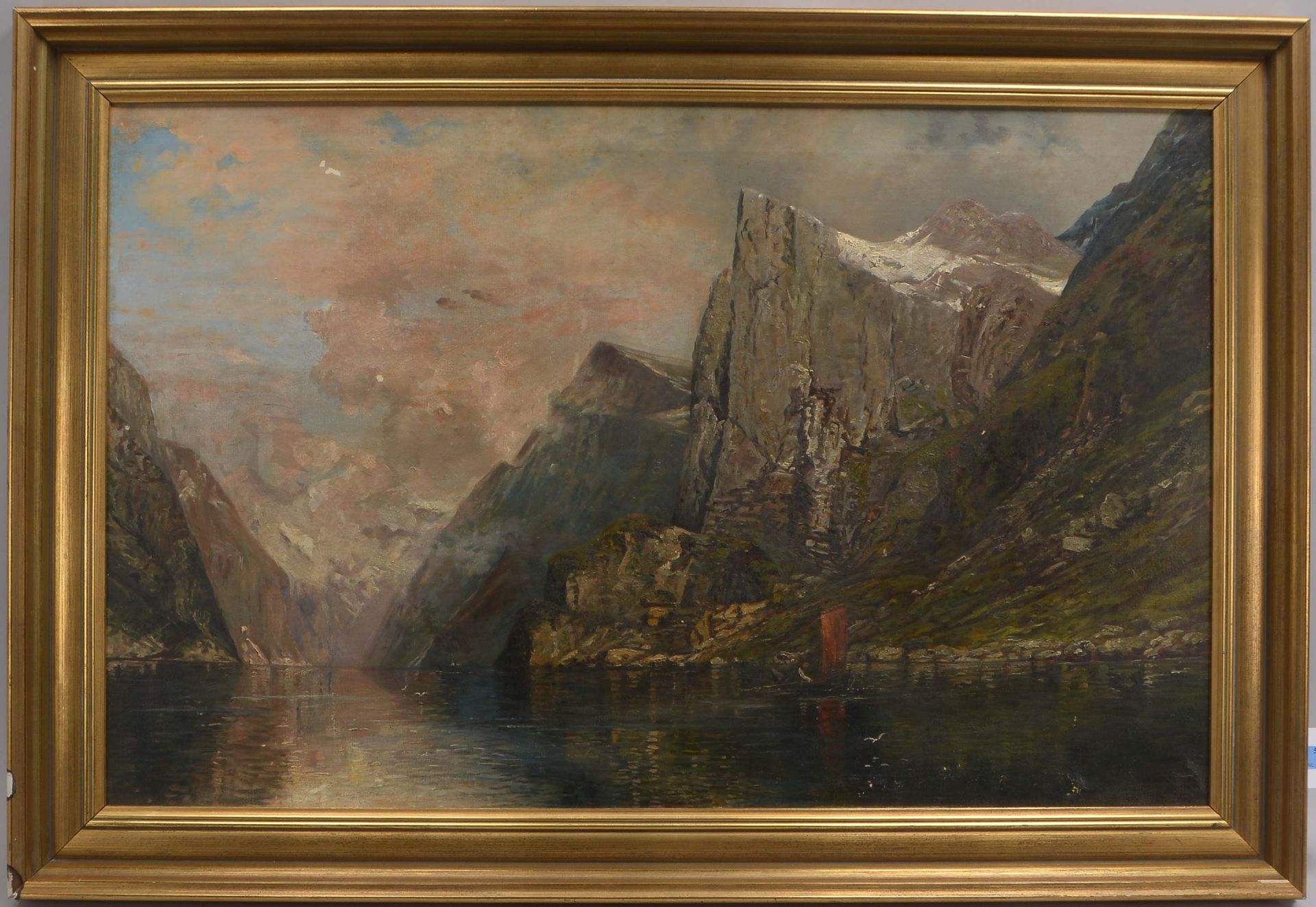 Gem&auml;lde, &#039;Fjordlandschaft&#039;, &Ouml;l/Lw, unsigniert; Bildma&szlig;e 64 x 100,5 cm