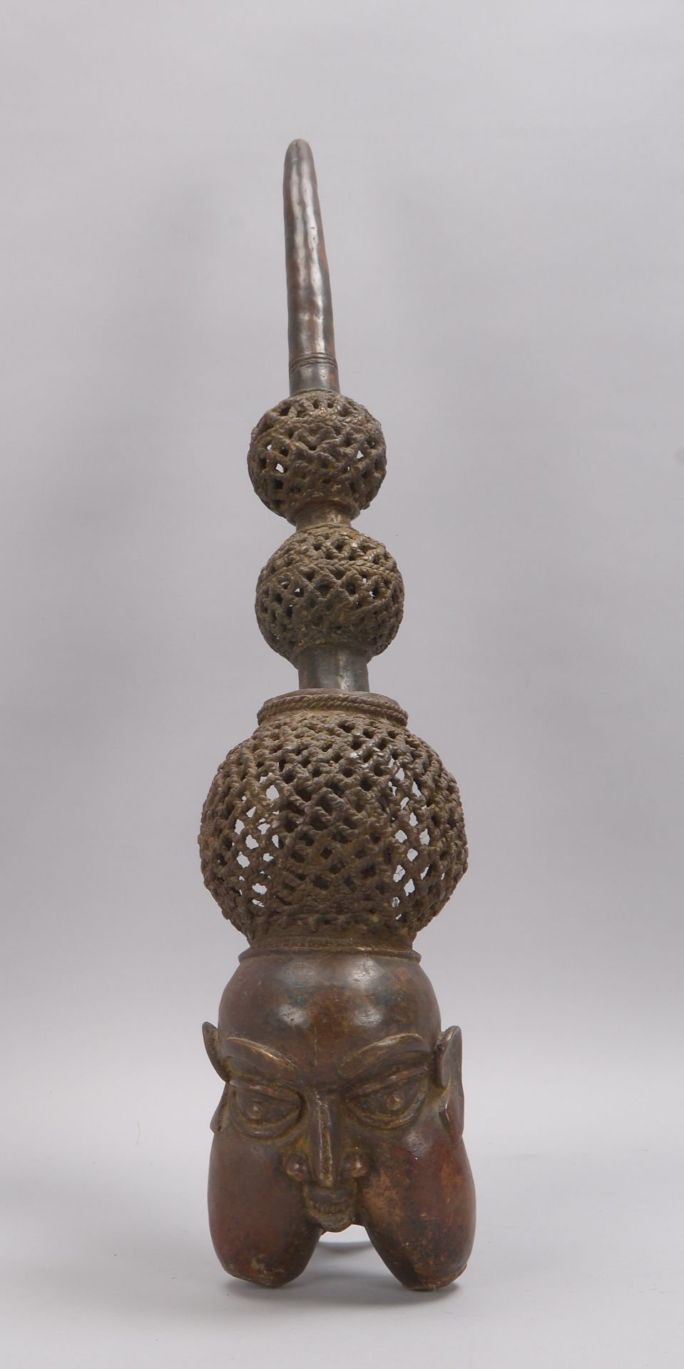 Fig&uuml;rliche Pfeife (Benin), Bronze, &#039;M&auml;nnerkopf&#039; - schwere Ausf&uuml;hrung!