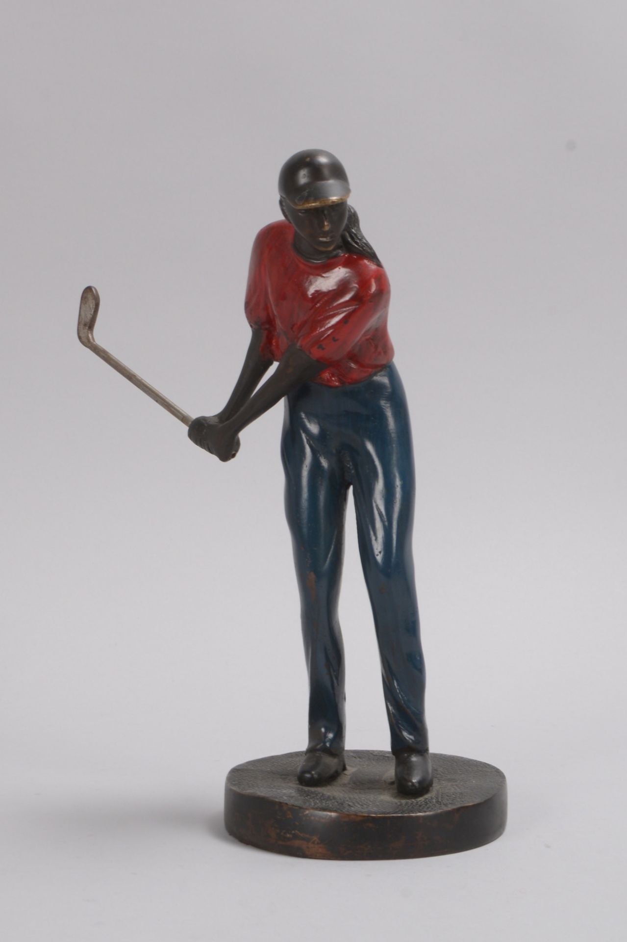 Bronzeskulptur, &#039;Golfspieler&#039;, Figur farbig gefasst; H&ouml;he 28 cm