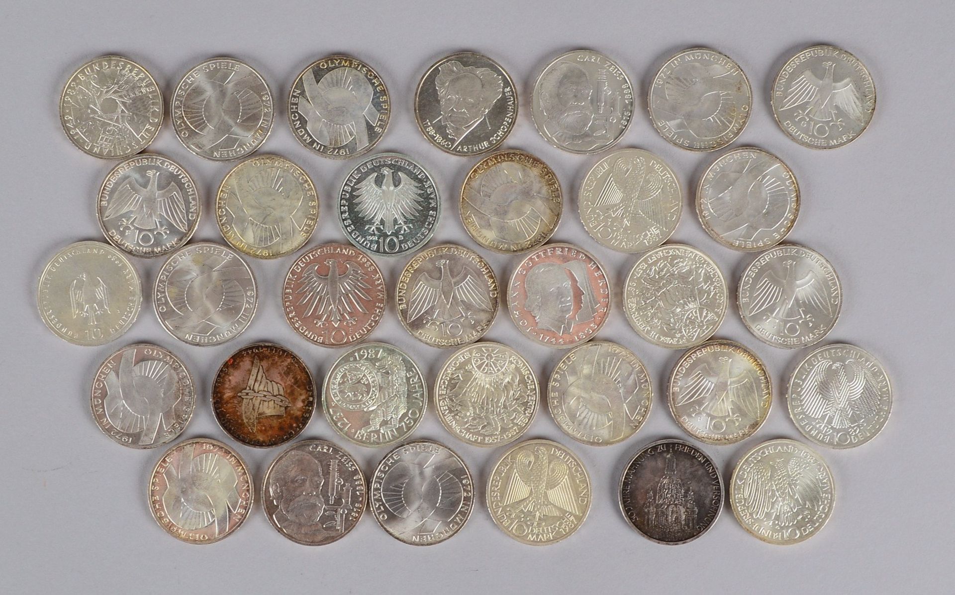 Silber-Gedenkmünzen (Bundesrepublik Deutschland): 33x '10 Deutsche Mark'