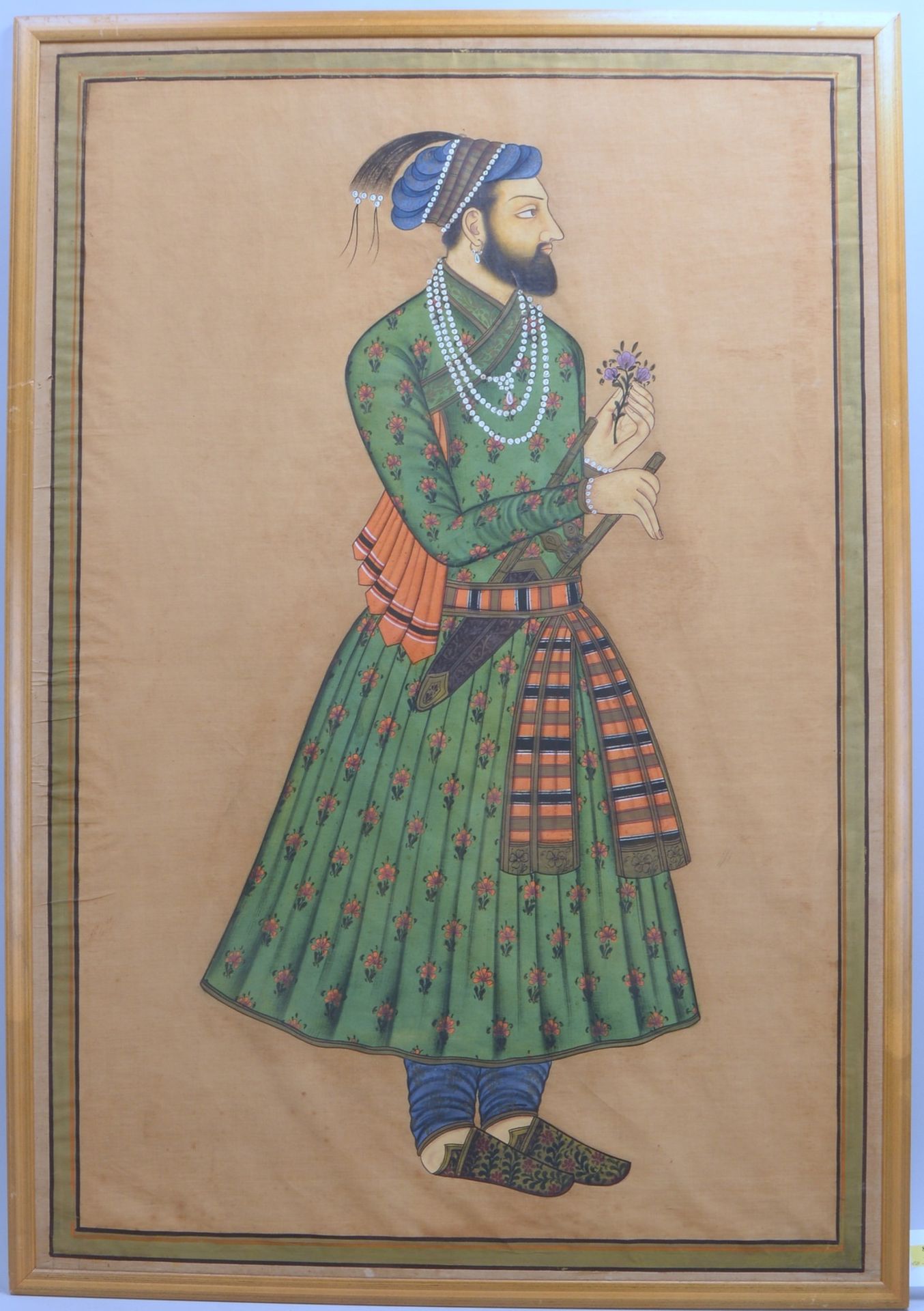 Seidenmalerei, &#039;Portrait des Shah Jahan - Gro&szlig;mogul von Indien&#039;, gerahmt