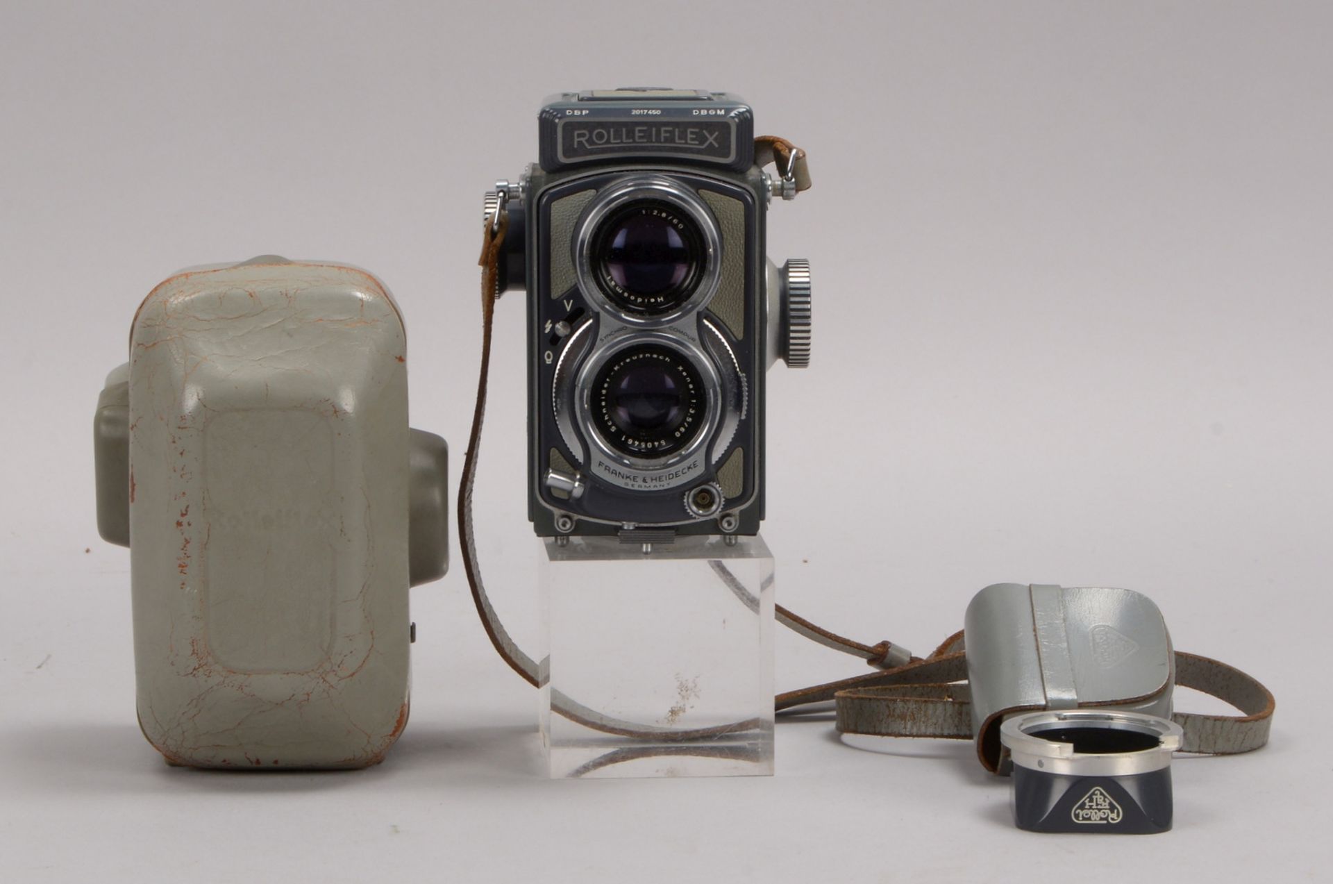 Rolleiflex-Spiegelreflexkamera, sog. &#039;Grey Baby&#039;, &#039;4x4&#039; - selten!; und Diaproj.