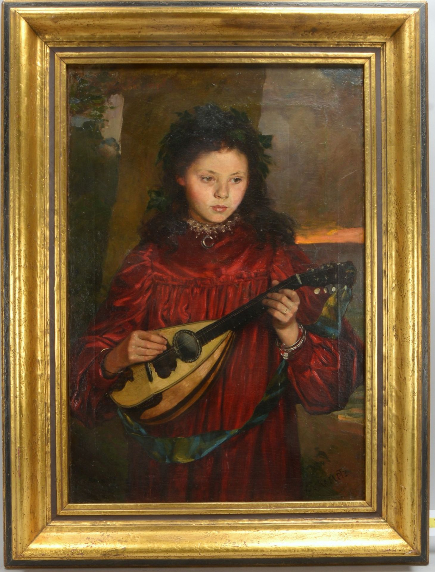 von Kamptz, Fritz, &#039;M&auml;dchen mit Mandoline&#039;, &Ouml;l/Lw, 3-fach signiert