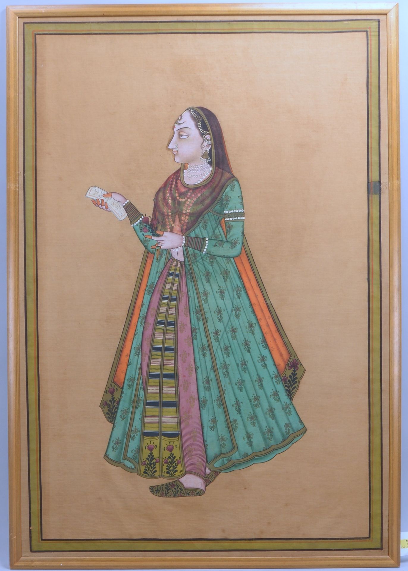 Seidenmalerei, &#039;Portrait der Frau Mumtaz - zweite Frau von Shah Jahan&#039;, gerahmt