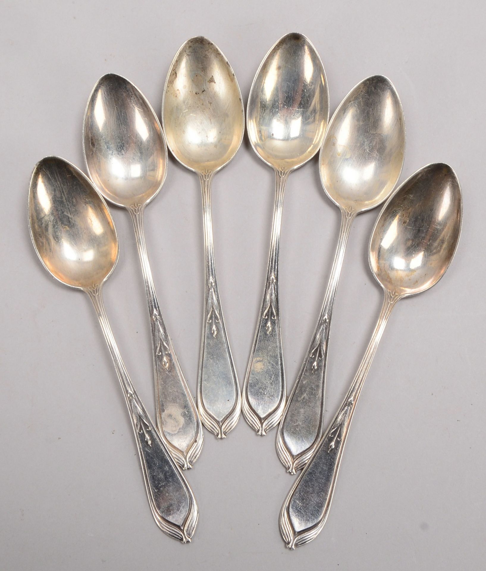 Wilkens, 6x Teelöffel (Jugendstil), 800 Silber, 'Bremer Lilie', Entw.: H. Vogeler