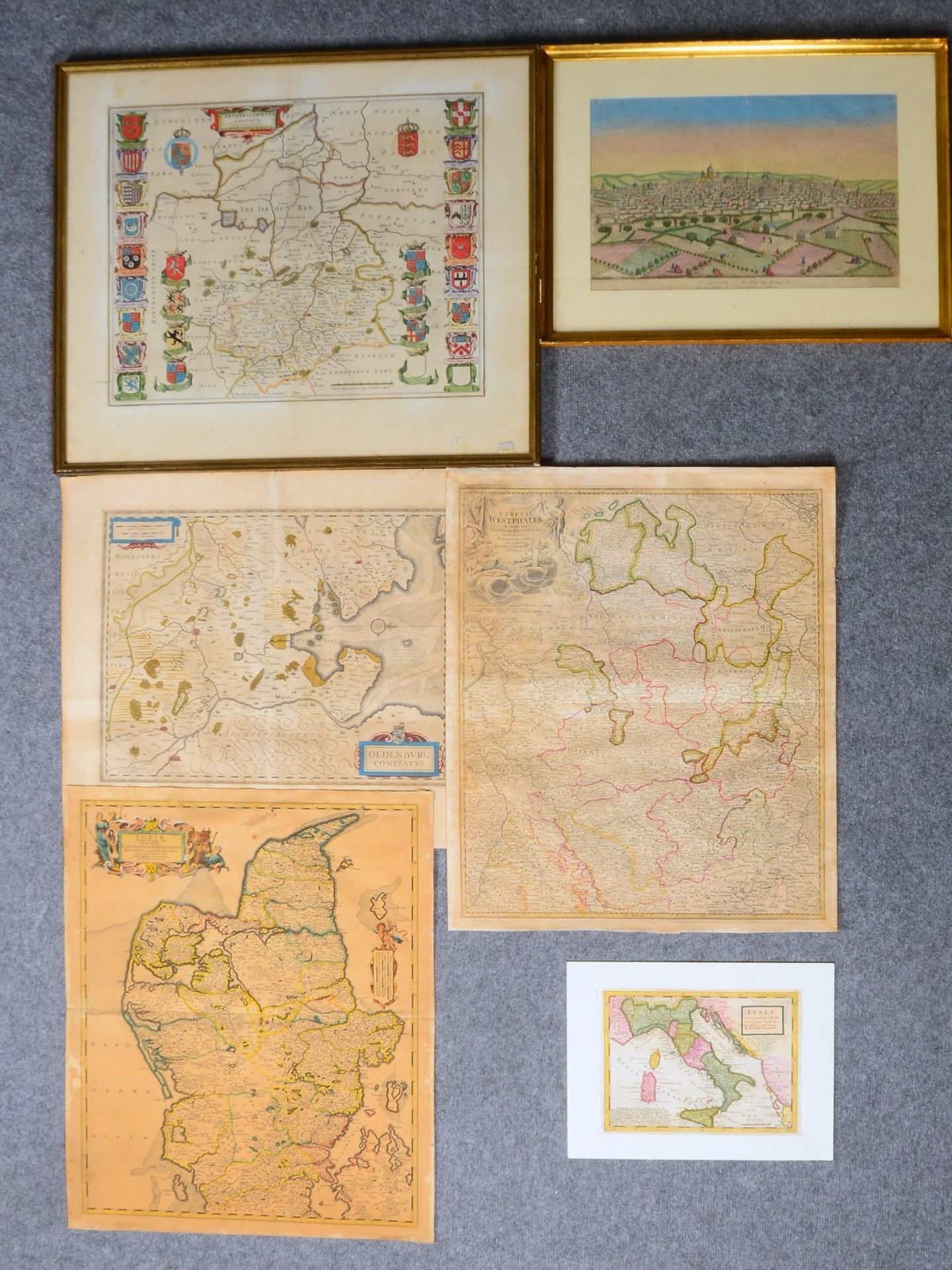 Konvolut alter Landkarten, versch. Regionen/Bezirke, 6 Stiche, versch. Ma&szlig;e