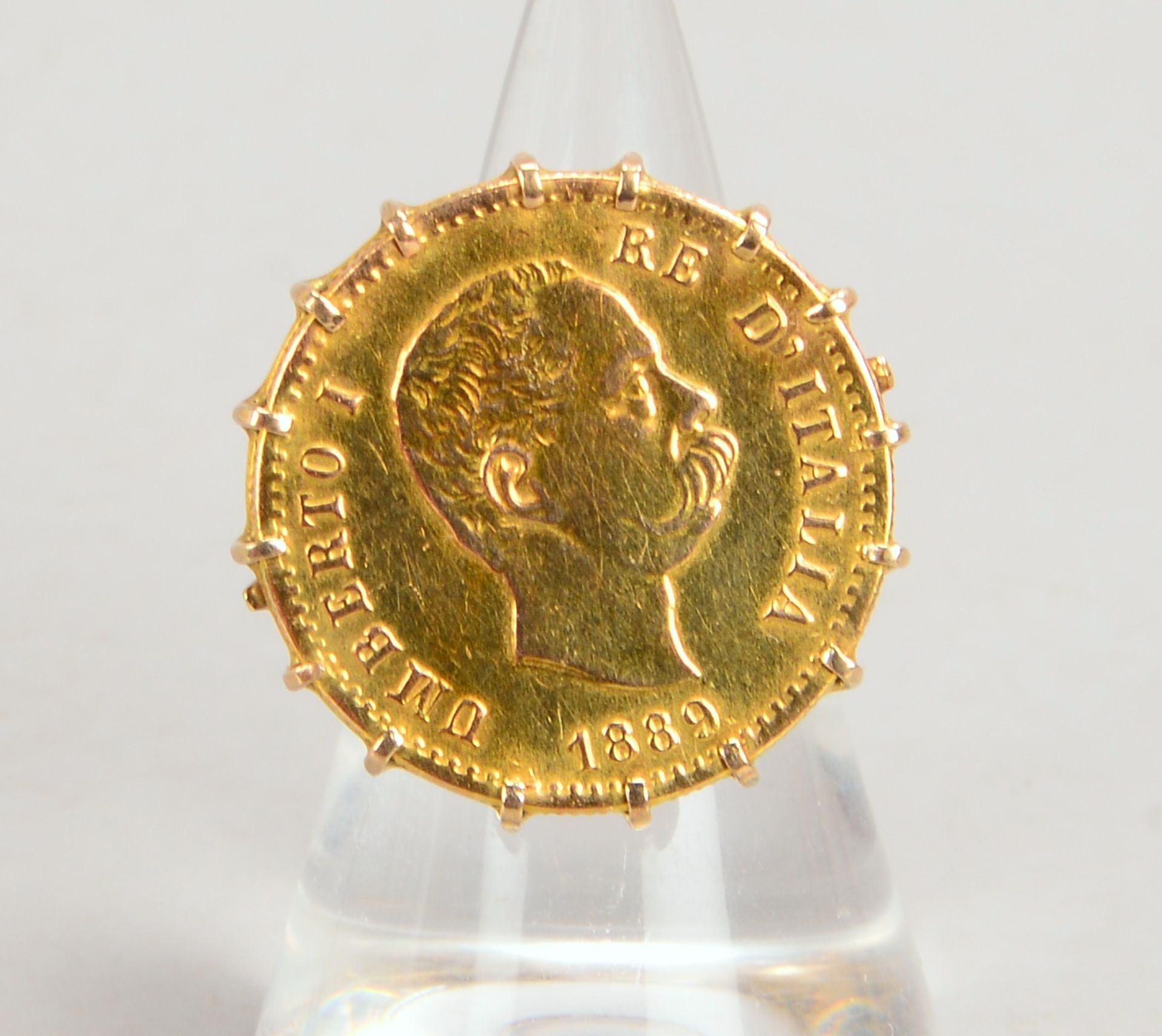 Ring, 585 GG (gest.), mit einzelner Goldmünze ('10 Lire, 1889'), 900 Gold - Bild 2 aus 2